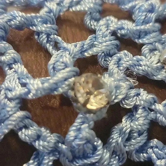 Monica Hansen x Revolve Swimwear Beach Gloves Crochet Mesh Rhinestone Baby Blue - Picture 9 of 12